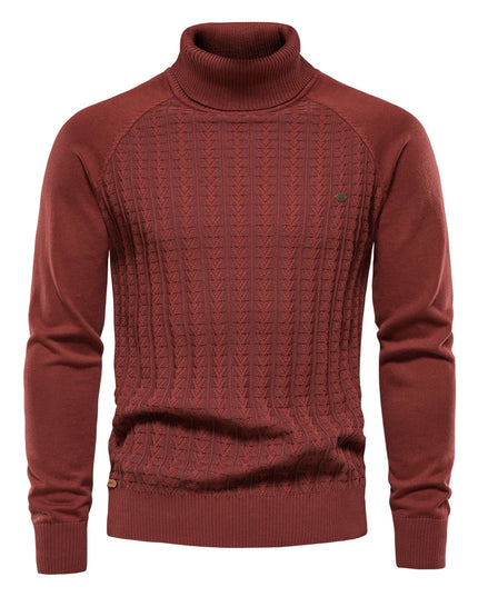 AIOPESON Men's Solid Color Knitted Turtleneck Sweater - Winter Casual