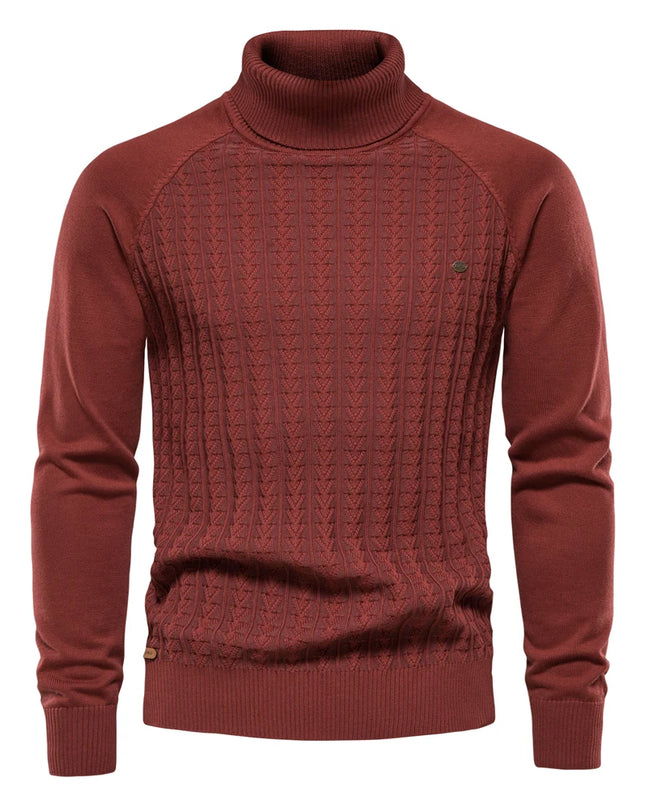 AIOPESON Men's Solid Color Knitted Turtleneck Sweater - Winter Casual