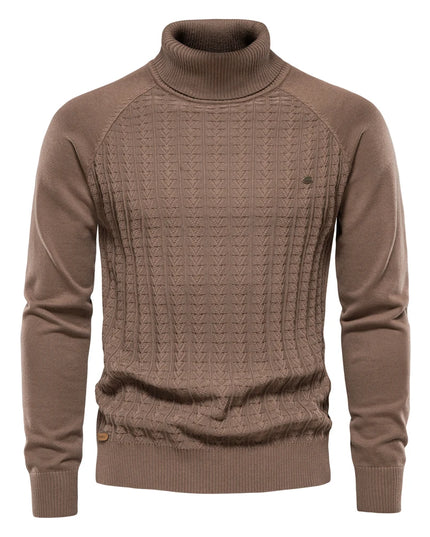 AIOPESON Men's Solid Color Knitted Turtleneck Sweater - Winter Casual