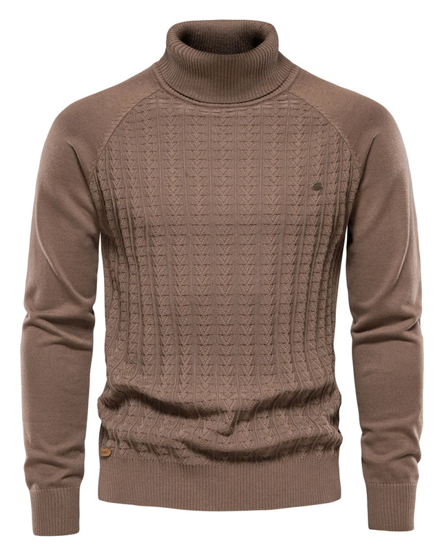 AIOPESON Men's Solid Color Knitted Turtleneck Sweater - Winter Casual