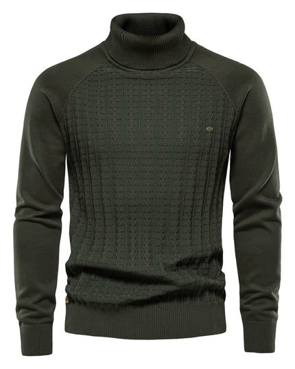 AIOPESON Men's Solid Color Knitted Turtleneck Sweater - Winter Casual