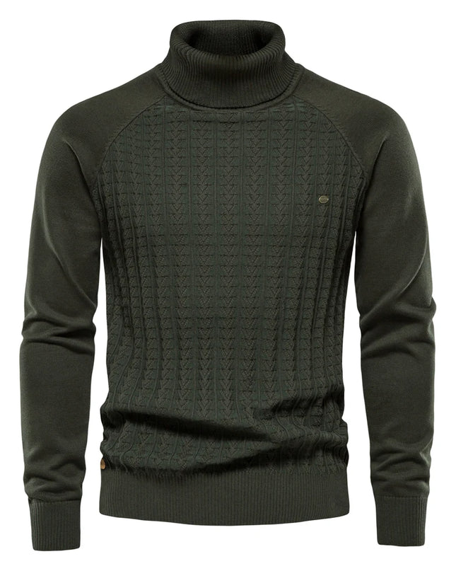AIOPESON Men's Solid Color Knitted Turtleneck Sweater - Winter Casual