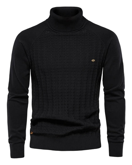 AIOPESON Men's Solid Color Knitted Turtleneck Sweater - Winter Casual