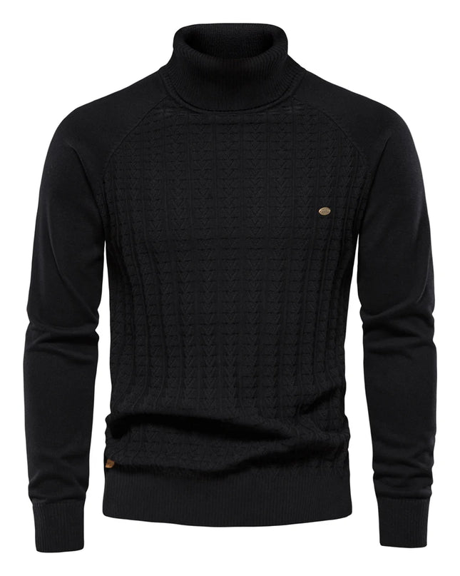 AIOPESON Men's Solid Color Knitted Turtleneck Sweater - Winter Casual