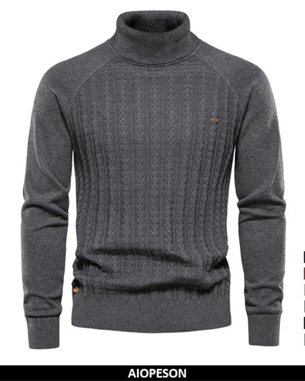 AIOPESON Men's Solid Color Knitted Turtleneck Sweater - Winter Casual