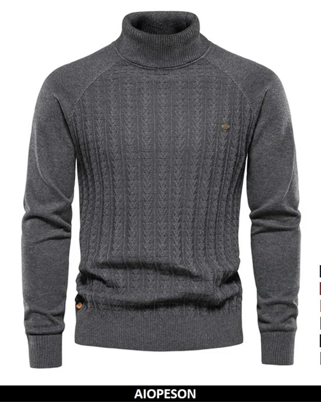 AIOPESON Men's Solid Color Knitted Turtleneck Sweater - Winter Casual