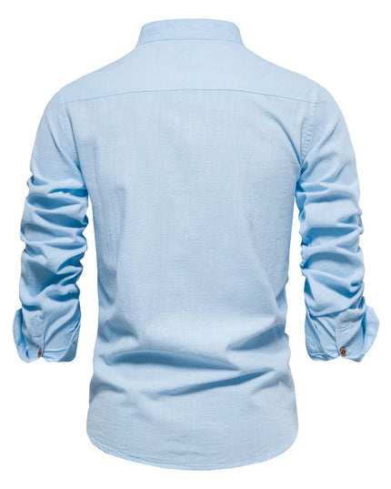 AIOPESON Men's Solid Color Long Sleeve Shirt - 100% Cotton Quality