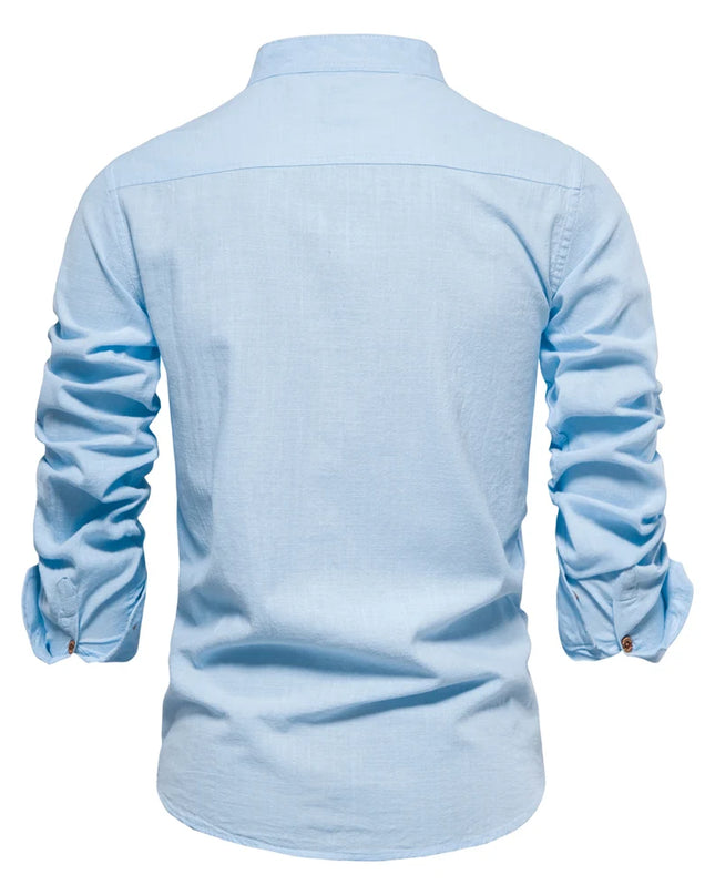 AIOPESON Men's Solid Color Long Sleeve Shirt - 100% Cotton Quality