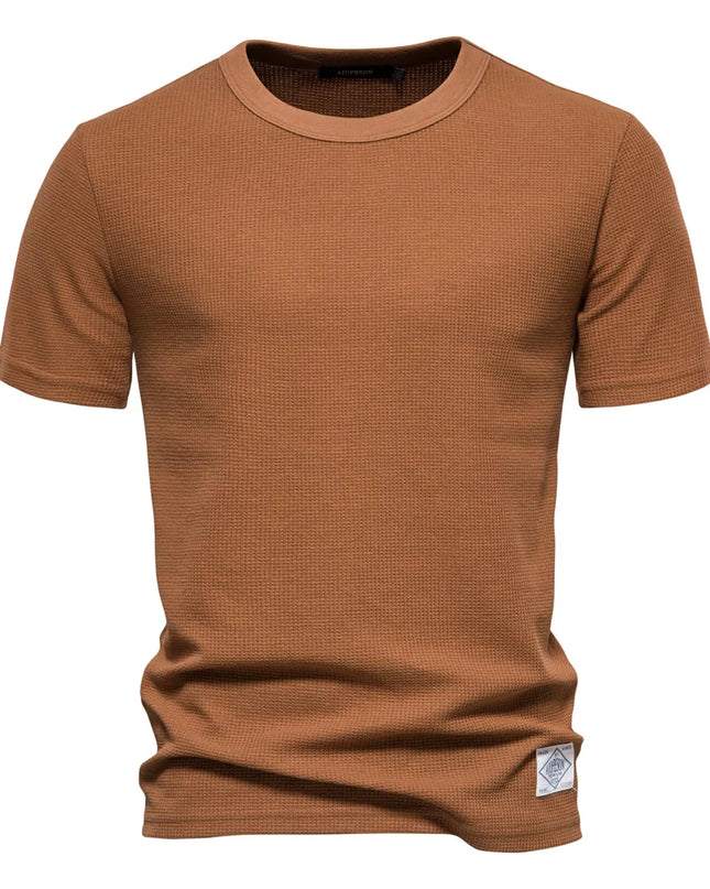 AIOPESON Men's Solid Color Waffle T-shirts - Casual Summer Style