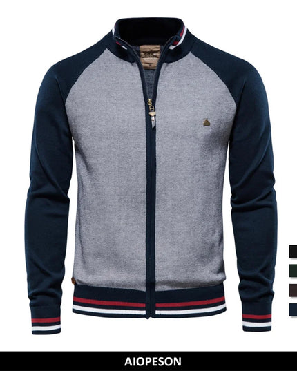 AIOPESON Men’s Spliced Cardigan - Winter Fashion Cotton Sweater