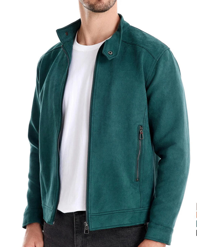 AIOPESON Men's Stand Collar Suede Jacket - Fashion Casual Style