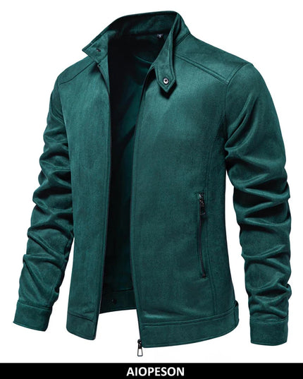 AIOPESON Men's Stand Collar Suede Jacket - Fashion Casual Style