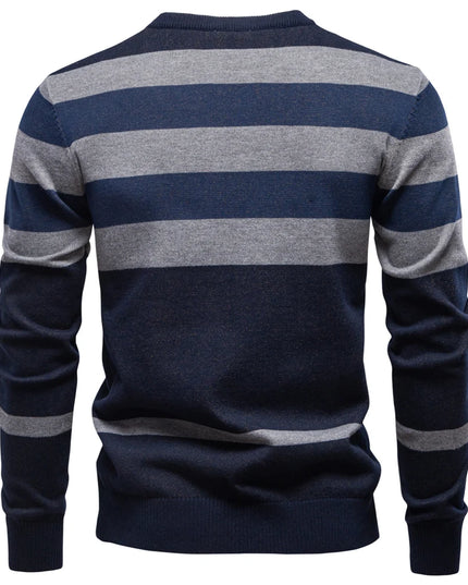 AIOPESON Men's Striped Crewneck Sweater - Warm Cotton Blend Pullover