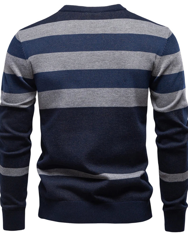 AIOPESON Men's Striped Crewneck Sweater - Warm Cotton Blend Pullover