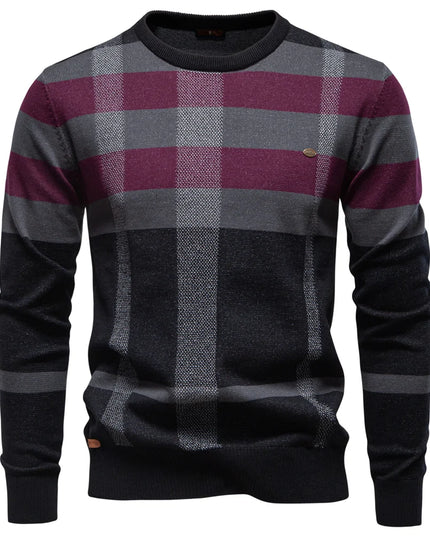 AIOPESON Men's Striped Crewneck Sweater - Warm Cotton Blend Pullover