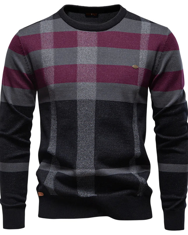 AIOPESON Men's Striped Crewneck Sweater - Warm Cotton Blend Pullover