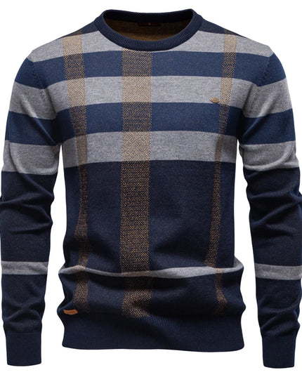 AIOPESON Men's Striped Crewneck Sweater - Warm Cotton Blend Pullover