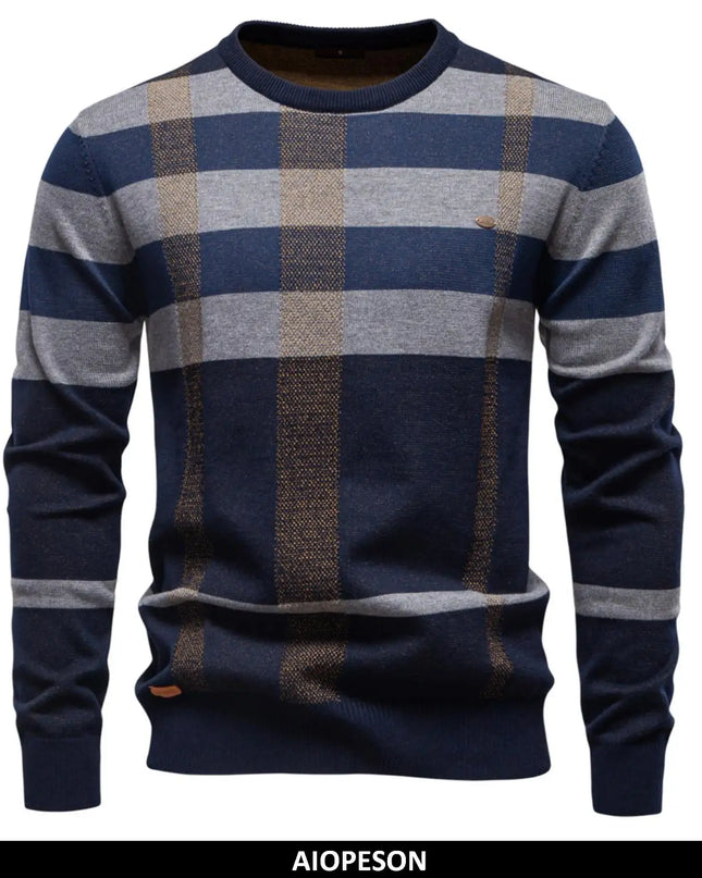 AIOPESON Men's Striped Crewneck Sweater - Warm Cotton Blend Pullover