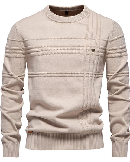 AIOPESON Men's Striped Crewneck Sweater - Warm Cotton Pullover