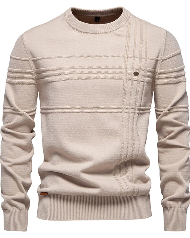 AIOPESON Men's Striped Crewneck Sweater - Warm Cotton Pullover