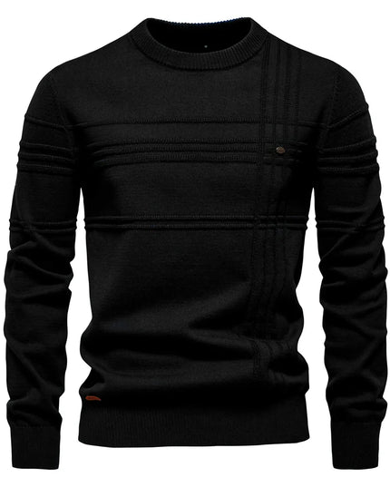 AIOPESON Men's Striped Crewneck Sweater - Warm Cotton Pullover