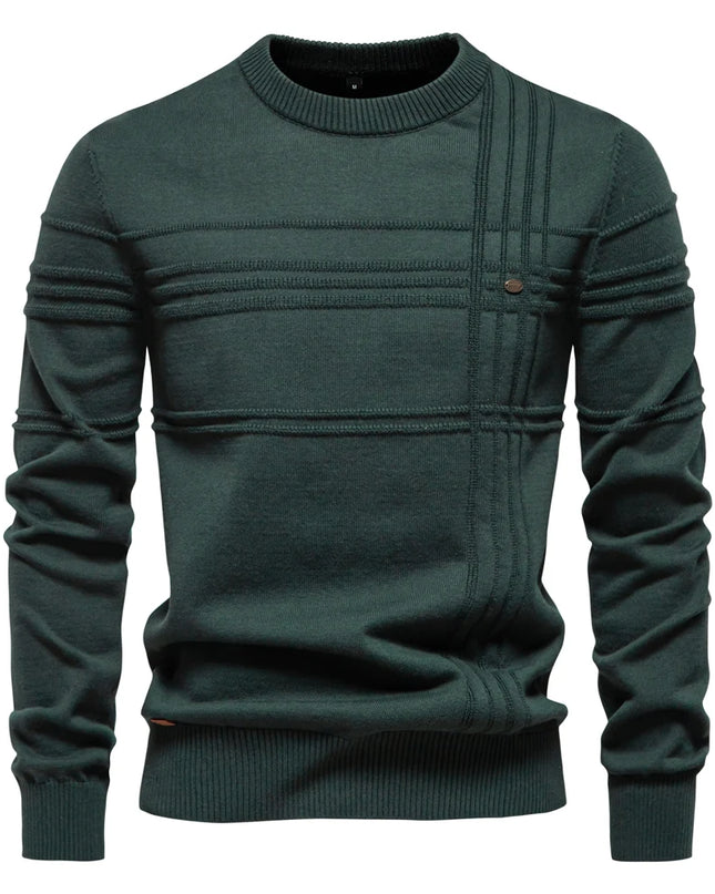 AIOPESON Men's Striped Crewneck Sweater - Warm Cotton Pullover
