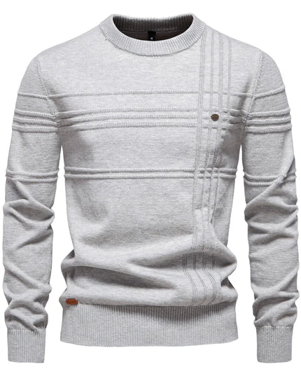 AIOPESON Men's Striped Crewneck Sweater - Warm Cotton Pullover