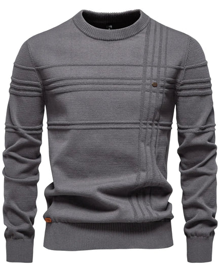 AIOPESON Men's Striped Crewneck Sweater - Warm Cotton Pullover