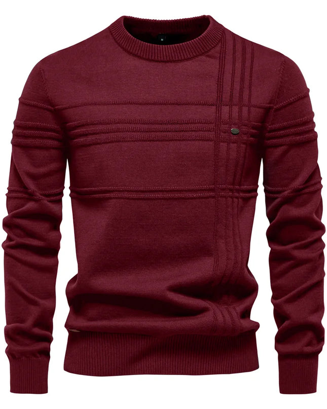 AIOPESON Men's Striped Crewneck Sweater - Warm Cotton Pullover