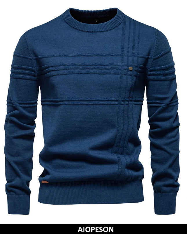 AIOPESON Men's Striped Crewneck Sweater - Warm Cotton Pullover