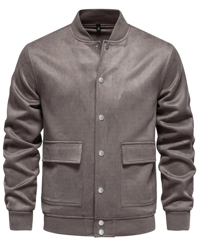 AIOPESON Men's Suede Bomber Jacket - Casual Button Up Style