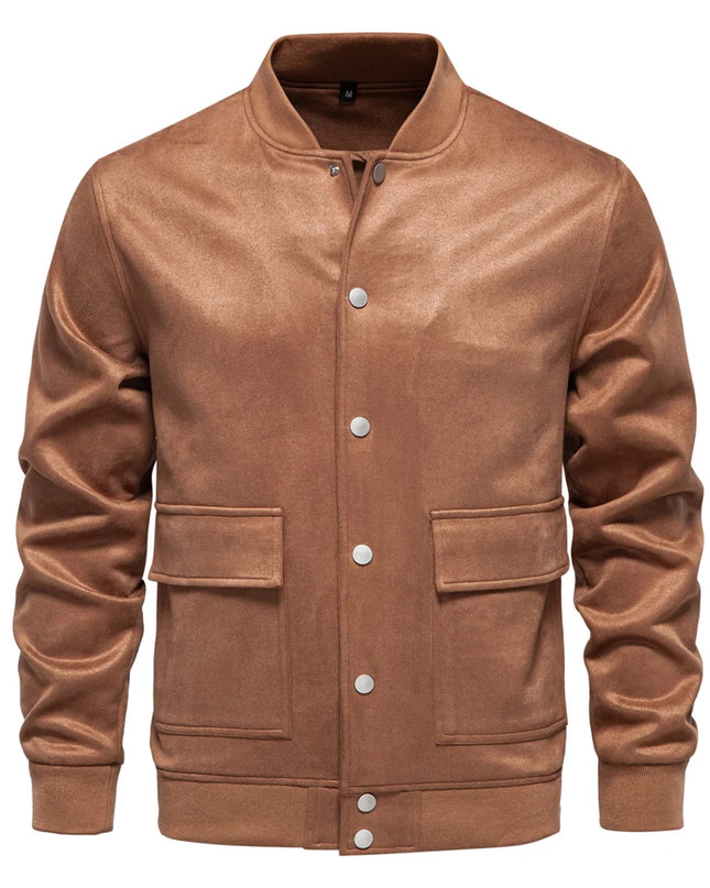 AIOPESON Men's Suede Bomber Jacket - Casual Button Up Style