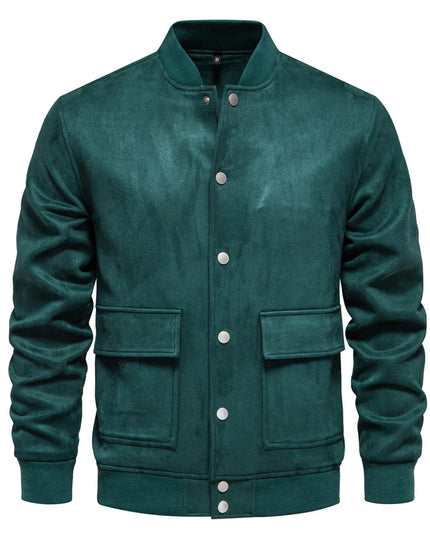 AIOPESON Men's Suede Bomber Jacket - Casual Button Up Style