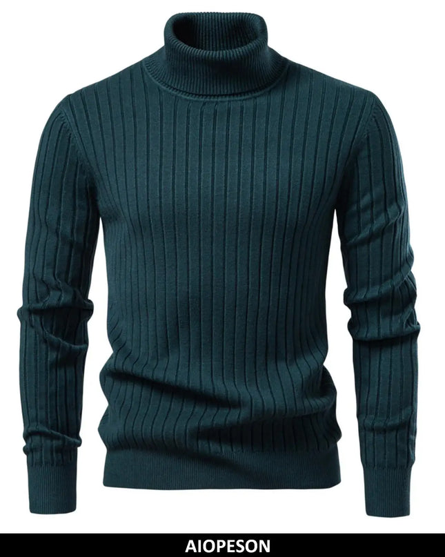 AIOPESON Men’s Turtleneck Sweater - Solid Color Pullover Knitwear