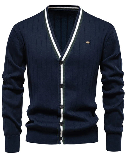 AIOPESON Men's V-Neck Button-Up Cotton Cardigan - Casual Knit Sweater