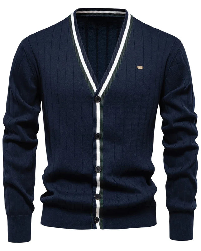 AIOPESON Men's V-Neck Button-Up Cotton Cardigan - Casual Knit Sweater