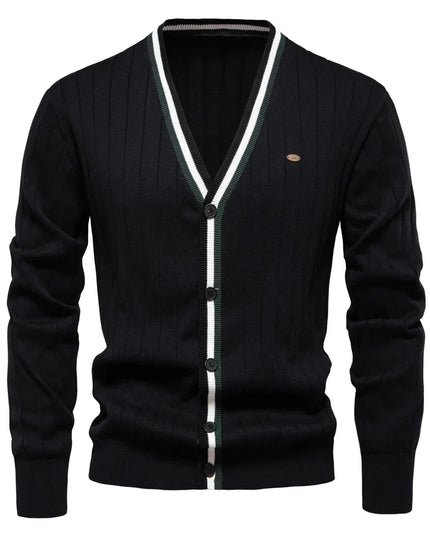 AIOPESON Men's V-Neck Button-Up Cotton Cardigan - Casual Knit Sweater