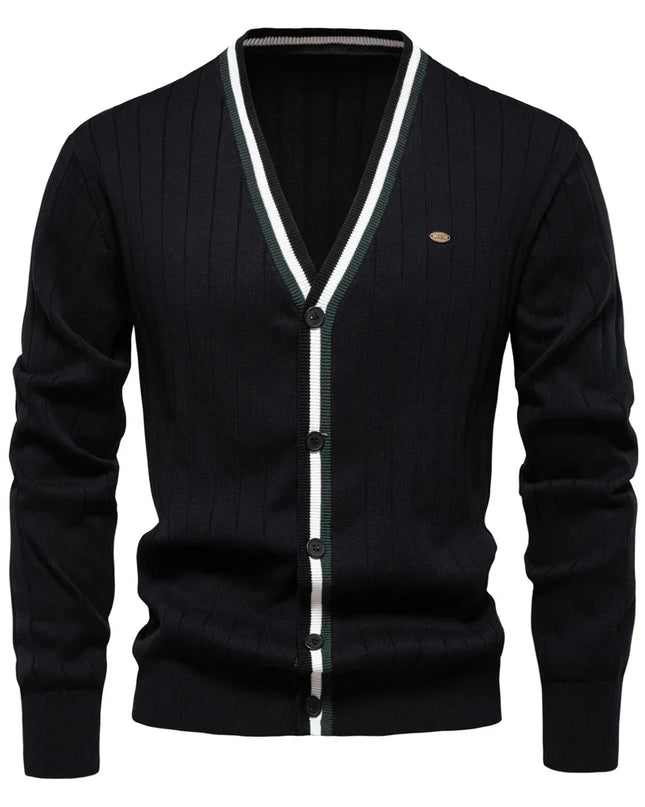 AIOPESON Men's V-Neck Button-Up Cotton Cardigan - Casual Knit Sweater