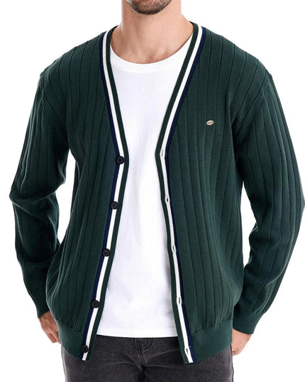 AIOPESON Men's V-Neck Button-Up Cotton Cardigan - Casual Knit Sweater