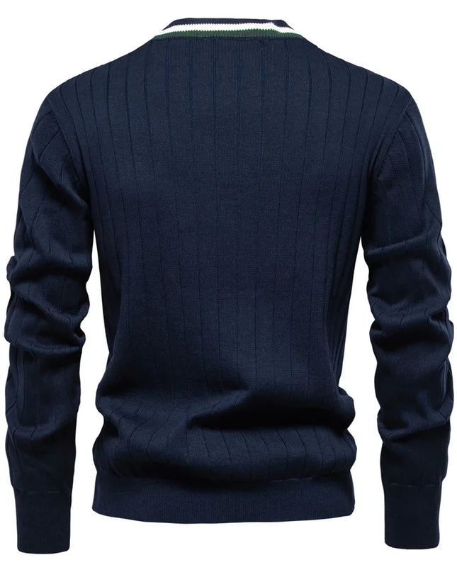 AIOPESON Men's V-Neck Button-Up Cotton Cardigan - Casual Knit Sweater