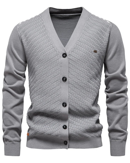 AIOPESON Men's V Neck Button-Up Cotton Cardigan - Casual Knit Sweater