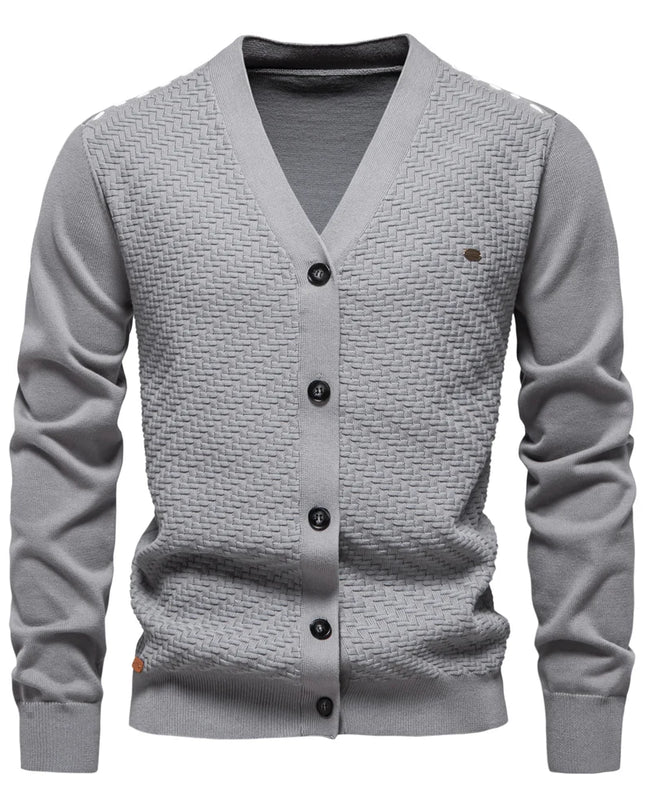AIOPESON Men's V Neck Button-Up Cotton Cardigan - Casual Knit Sweater