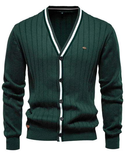 AIOPESON Men's V-Neck Button-Up Cotton Cardigan - Casual Knit Sweater