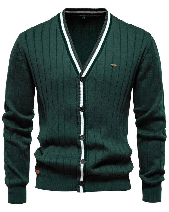 AIOPESON Men's V-Neck Button-Up Cotton Cardigan - Casual Knit Sweater