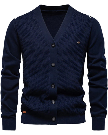 AIOPESON Men's V Neck Button-Up Cotton Cardigan - Casual Knit Sweater