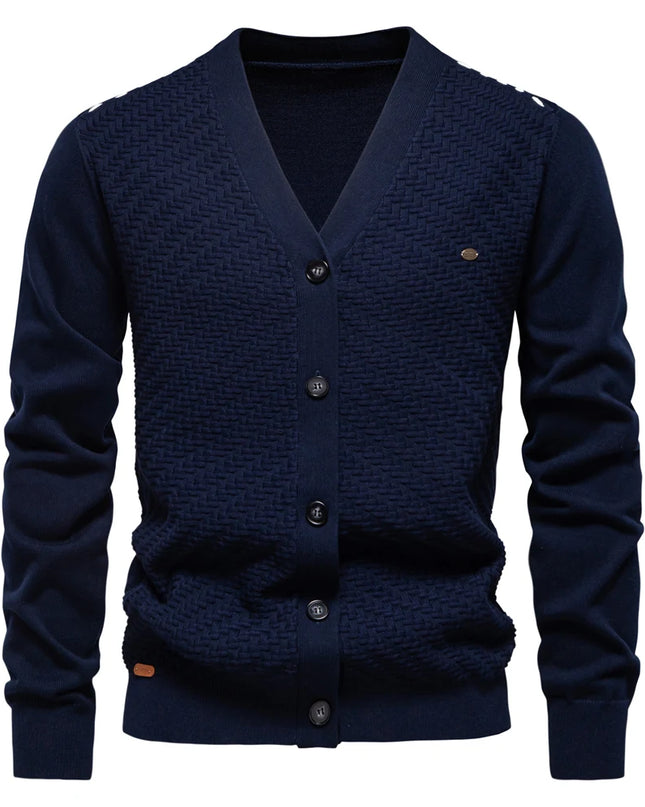 AIOPESON Men's V Neck Button-Up Cotton Cardigan - Casual Knit Sweater