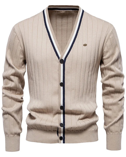 AIOPESON Men's V-Neck Button-Up Cotton Cardigan - Casual Knit Sweater