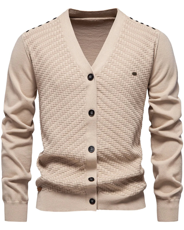 AIOPESON Men's V Neck Button-Up Cotton Cardigan - Casual Knit Sweater