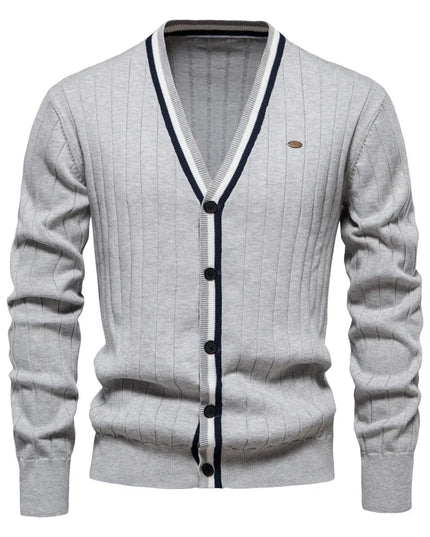 AIOPESON Men's V-Neck Button-Up Cotton Cardigan - Casual Knit Sweater
