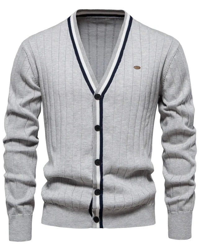 AIOPESON Men's V-Neck Button-Up Cotton Cardigan - Casual Knit Sweater